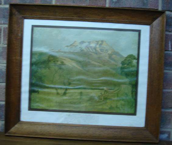 Framed Africana  Signed Painting of "Die Sonsopkoms op Majuba"