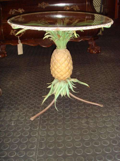 Novelty "Pine Apple" Table, Metal & Glass