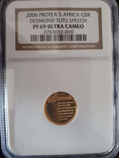 2006 PROTEA S.AFRICA G5R DESMOND TUTU SPEECH 1/10 GOLD PF69 ULTRA CAM