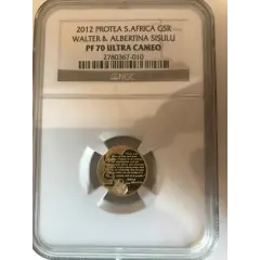Gold 1/10 oz 2012 Protea S-A G5R Walter & Albertina Sisulu PF70 Ultra Cameo