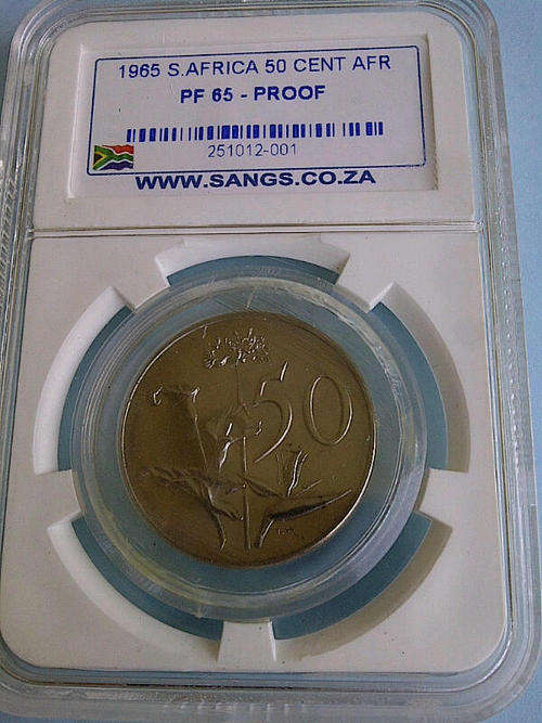 THE VERY RARE 1965, SA 50 CENT AFRIKAANS IN PF 65 PROOF, ONLY 27 909 MINTED