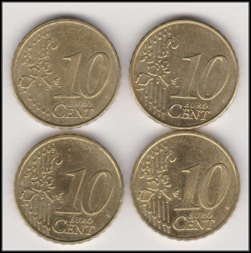 2002 Germany 10 Euro Cent x 4