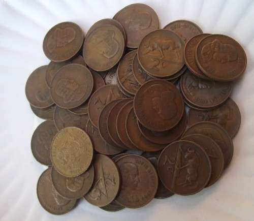 Van Riebeeck Lot 50 x 2 cent coins from 1965 - 1969