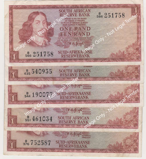 1975 TW de Jongh 5 Circulated R1 notes