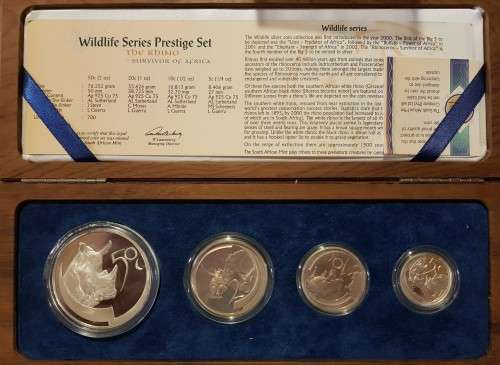 2003 Silver Wildlife series Prestige Rhino set in Wooden Box