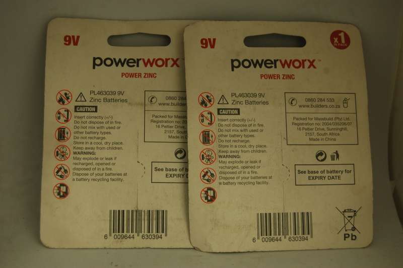 PACK OF 2 -9 VOLT POWERWORX BATTERIES