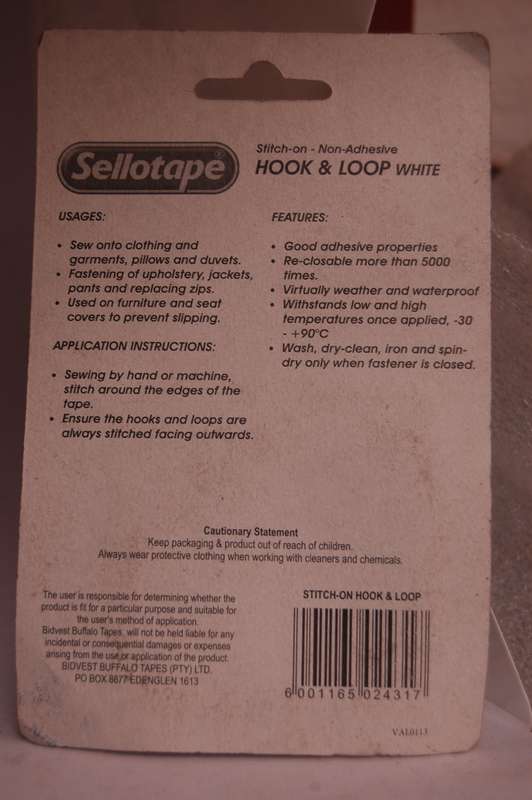 A PAIR (2) -SELLOTAPE HOOK AND LOOP LABEL TAPE. IT NEEDS TO BE SEWN 0N IT IS NOT SELF ADHESIVE.