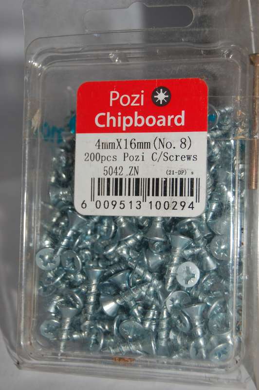 POZI CHIPBOARD SCREWS 4MM BY 16MM BOX APPROX 200 PIECES