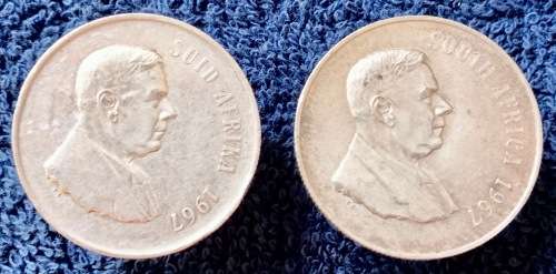 R1 SILVER SET OF TWN COINS 1967 - English & Afrikaans Set 12gm Silver each 80% x2  24gm