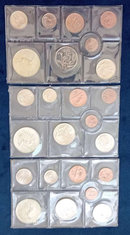 ( THREE SETS )S A MINT UNCIRCULATED 1970-1972-1976 ALL WITH S A MINT SEAL - 1/2C TO R1