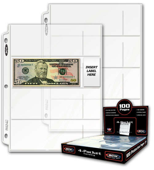 BCW Polypropylene Pages - 4 Currency Pockets(no PVC)