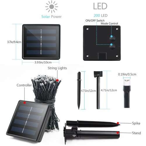 Garden Decorations Solar Lights 72 ft 200 LED Fairy Lights, Ambiance Lighting Christmas Lights Roof