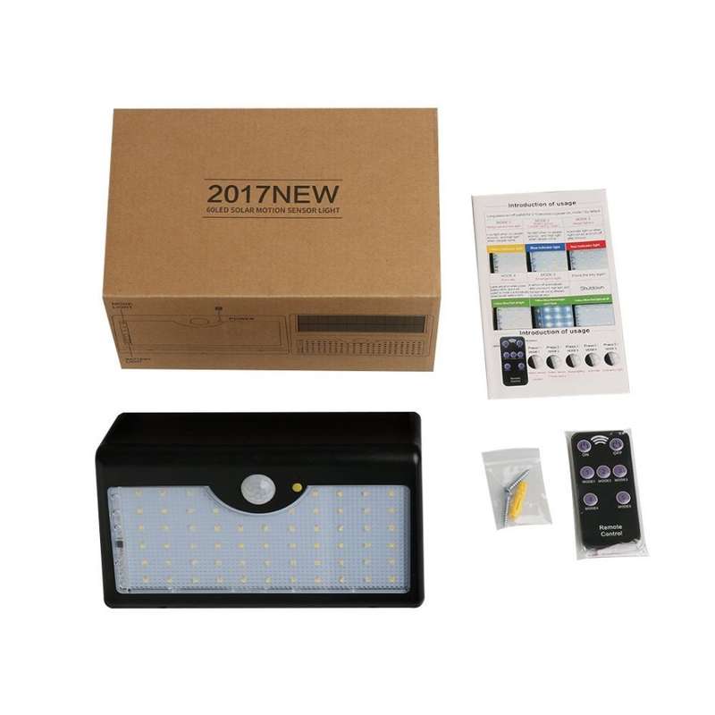 60LED Solar Light Waterproof Outdoor Street Lamp Wall Lamp Lawn Light for Garden Driveway Porch
