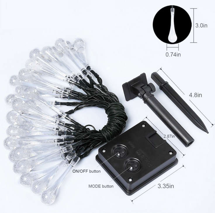 Solar String Lights 30 LED 6.5M 8 Modes Water Drop Garden Christmas lights Decorations