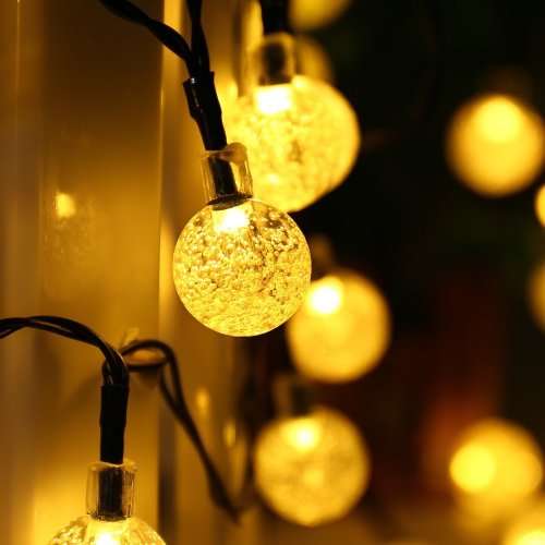 Globe Solar String Lights, 30 LED Fairy Crystal Ball Christmas Lights, Outdoor Decorative