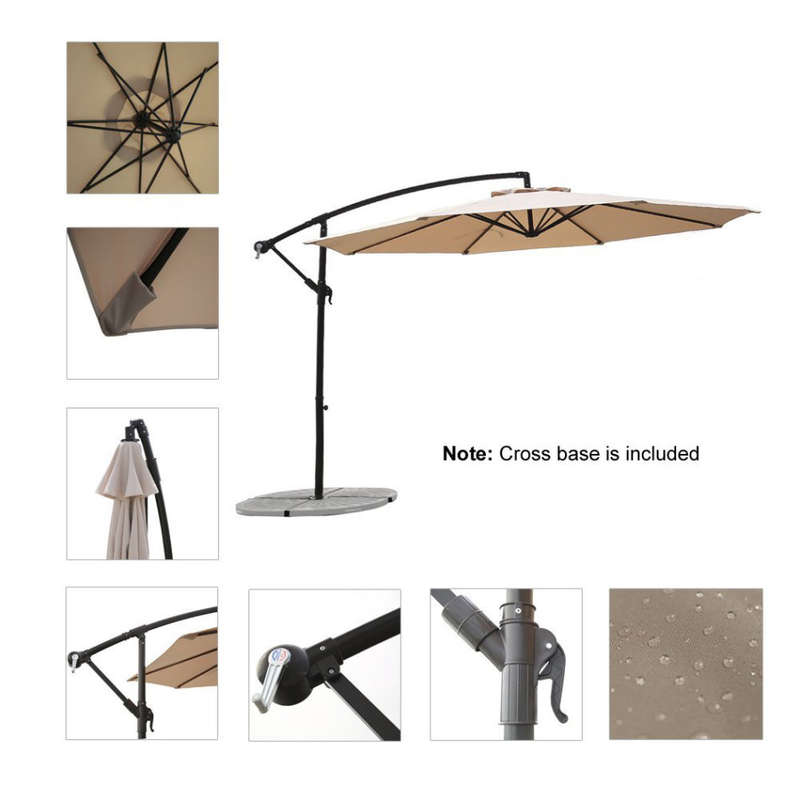10' Offset Cantilever Patio Umbrella, Outdoor Hanging Umbrella with Cross Base