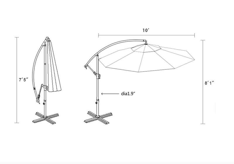 10' Offset Cantilever Patio Umbrella, Outdoor Hanging Umbrella with Cross Base