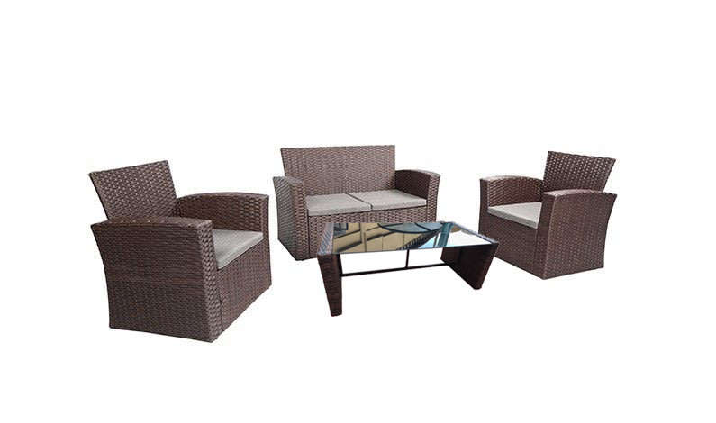 Patio Furniture Ratten Dining Sets 4PCS With Cushion, Outdoor Garden Wicker Sofa