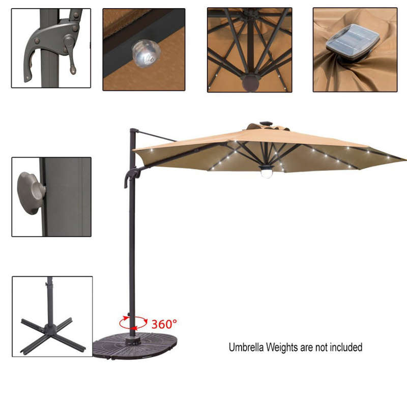 10ft 40Led Outdoor Patio Garden Cantilever Offset Roma Umbrella