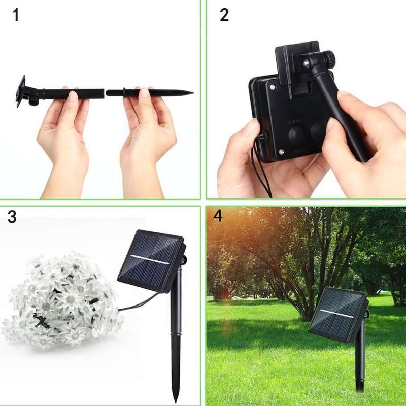 Solar Fairy String Lights 6.5M 30Leds Led Double Lotus Flower Lights for Outdoor Garden Patio