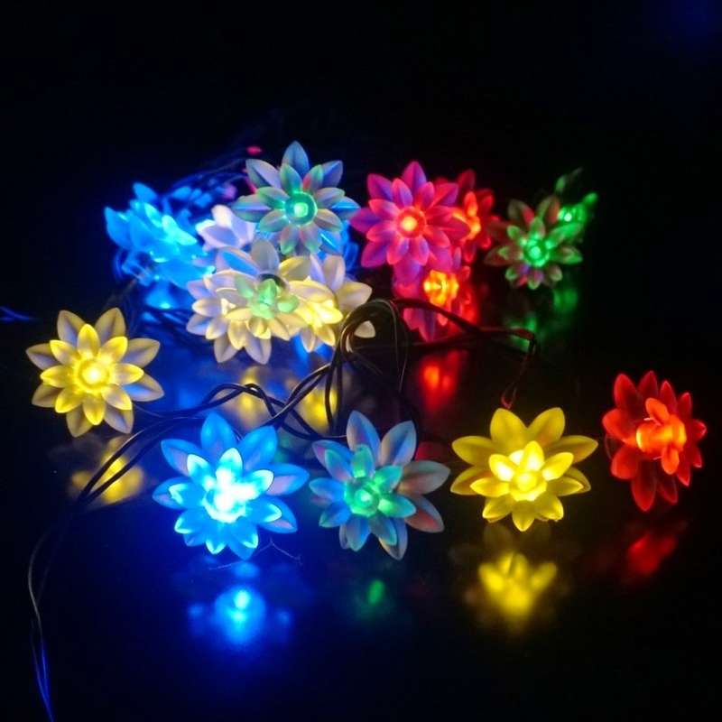 Solar Fairy String Lights 6.5M 30Leds Led Double Lotus Flower Lights for Outdoor Garden Patio