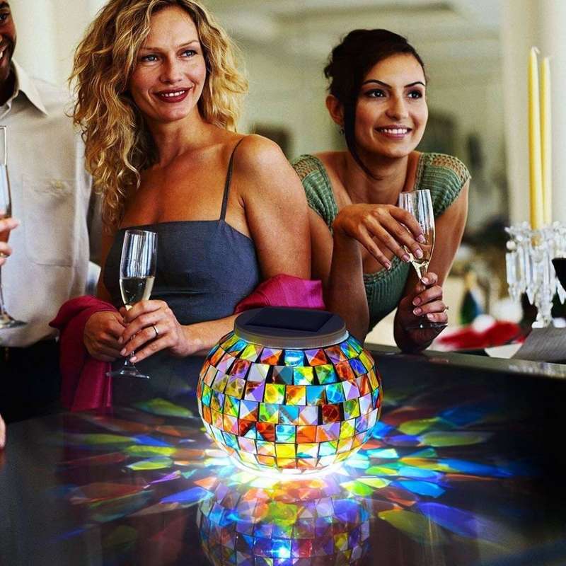 Solar Color Changing Light Mosaic Glass Table Lamps Yard Patio Halloween Christmas Decorations, Gift