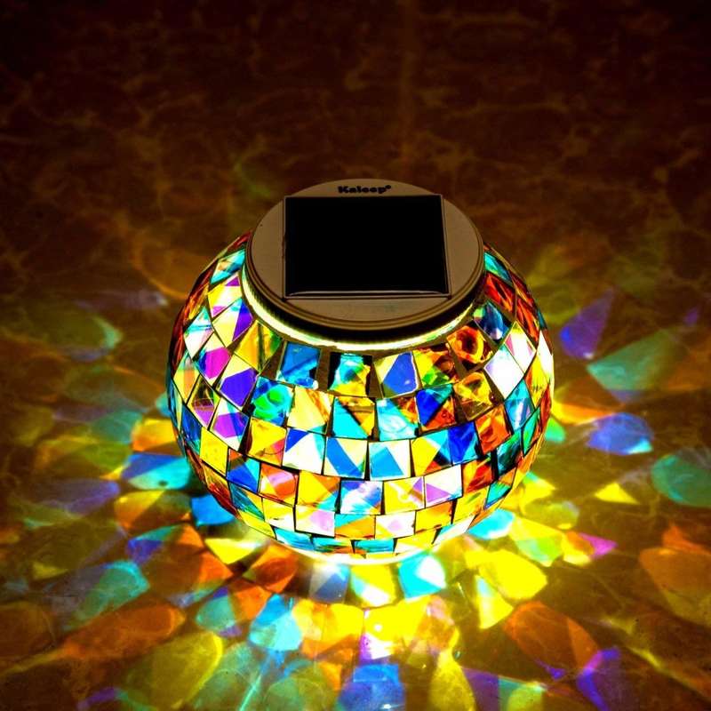 Solar Color Changing Light Mosaic Glass Table Lamps Yard Patio Halloween Christmas Decorations, Gift