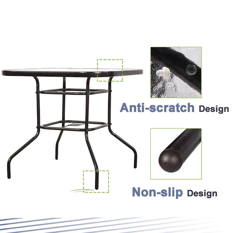Outdoor Patio Table Patio Tempered Glass Patio Dining Tables with Umbrella Hole Perfect Garden Deck