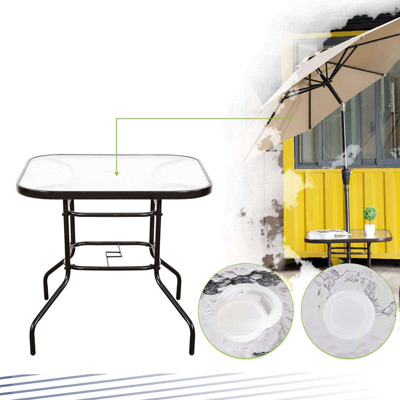 Outdoor Patio Table Patio Tempered Glass Patio Dining Tables with Umbrella Hole Perfect Garden Deck