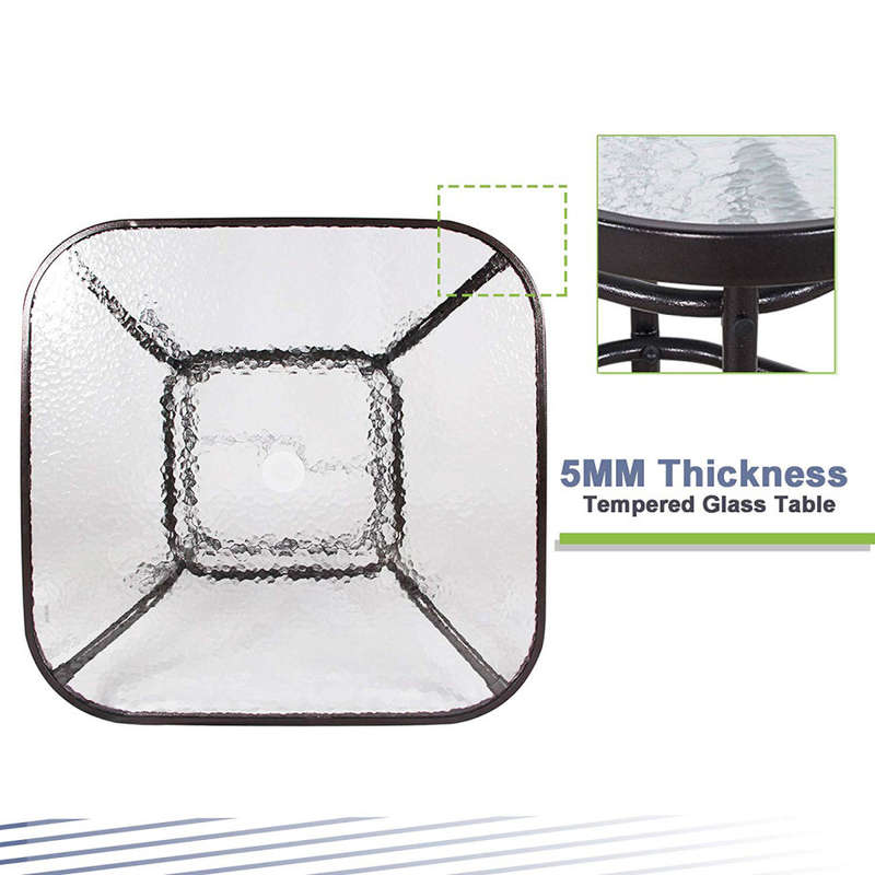 Outdoor Patio Table Patio Tempered Glass Patio Dining Tables with Umbrella Hole Perfect Garden Deck