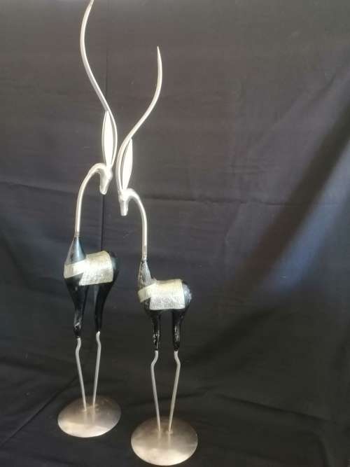 Vintage Highly detailed large metal and wood 3 piece buck ornaments
