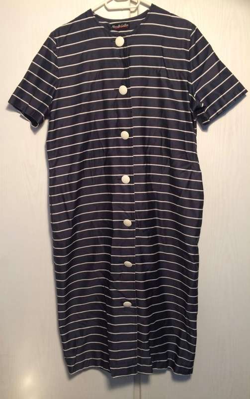 VINTAGE MARCELLE GRIFFON STRIPED NAVY AND WHITE DRESS - SIZE 12