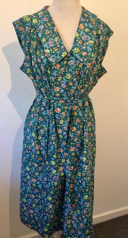 ##SALE##VINTAGE  FLOWER DAY DRESS - TEAL SIZE 16