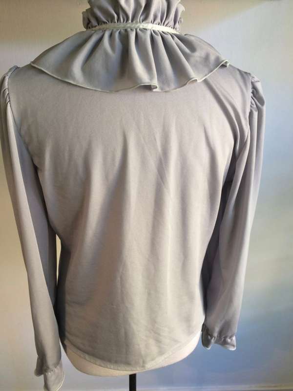 VINTAGE GREY SHIRT - FANCY FRILLY COLLAR SIZE 14 BUST 97 CM