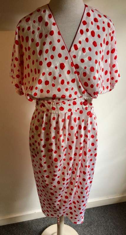 VINTAGE GLITTER RED DOTTED COCKTAIL DRESS - SIZE 12