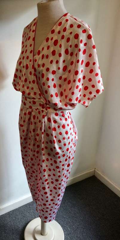 VINTAGE GLITTER RED DOTTED COCKTAIL DRESS - SIZE 12