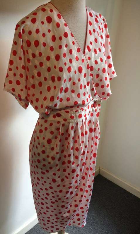 VINTAGE GLITTER RED DOTTED COCKTAIL DRESS - SIZE 12