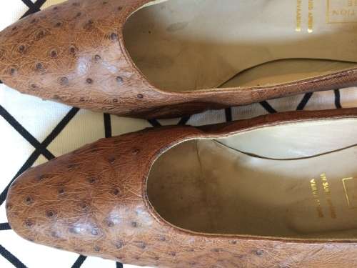 SALE !!!VINTAGE BAILEY CREATION TAN LEATHER OSTRICH SHOE - 255 (6,5)
