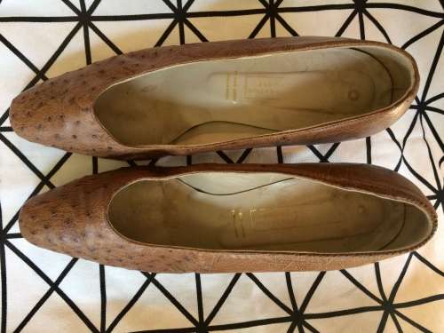 SALE !!!VINTAGE BAILEY CREATION TAN LEATHER OSTRICH SHOE - 255 (6,5)