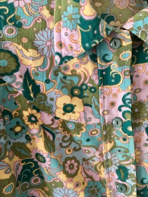VINTAGE CORDUROY FLOWER SHIRT - GREEN AND LILAC - 14