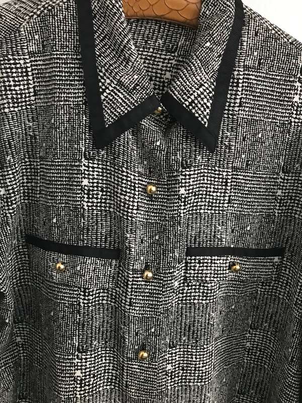 VINTAGE  SHIRT PLAID PRINT BLACK BEIGE  - 16