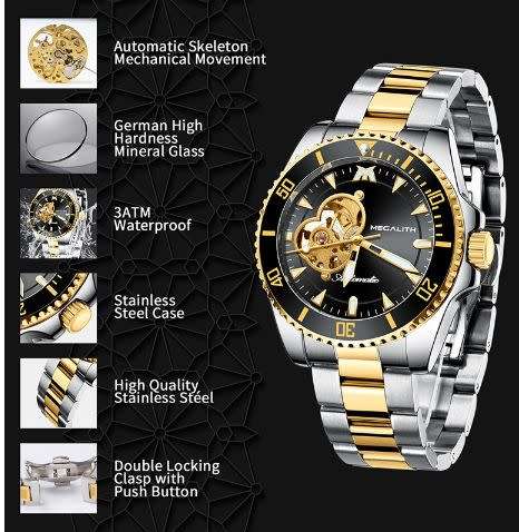 MEGALITH Top Brand Automatic Mechanical Movement High Quality Business Watch