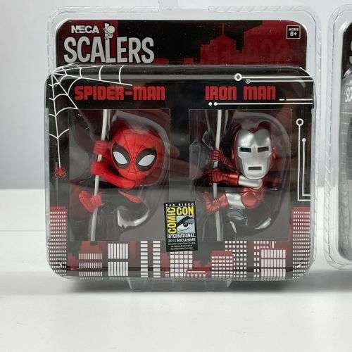 Super  Rare Neca exclusive to only San Diego Comicon Iron Man and Spider man LTD edition figures .