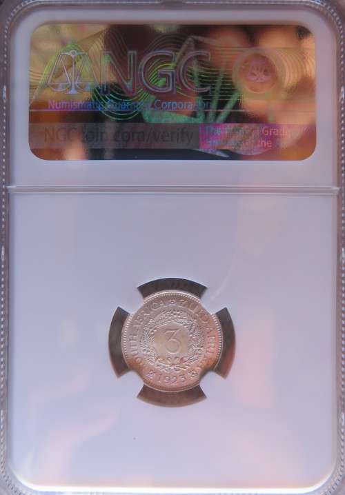 1923 South Africa 3 pence NGC MS62
