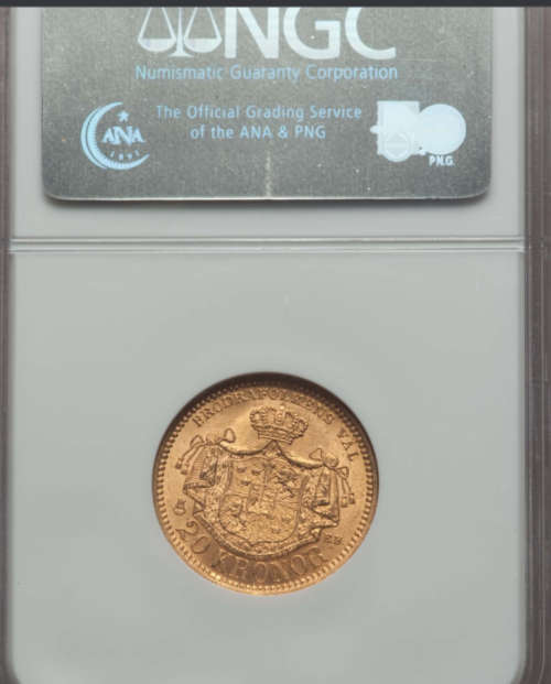 1887 Sweden Gold 20 Kronor NGC MS 64 !