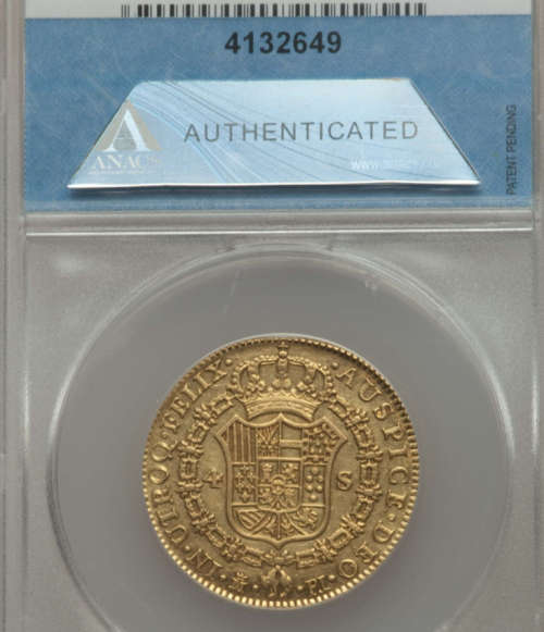 1782 Spain Gold 4 Escudos (Double doubloon) ANACS EF 45 Pirate Gold