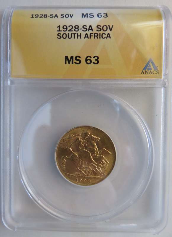 1928 SA Gold Full Sovereign ANACS MS63