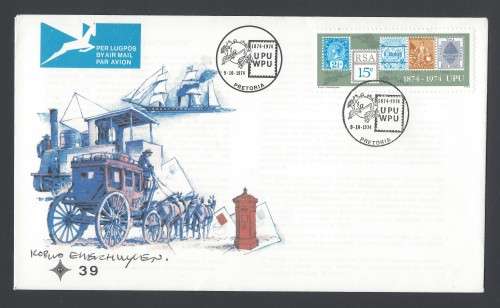 RSA 1974 FDC 39 UPU hand-signed by the designer Kobus Esterhuizen!