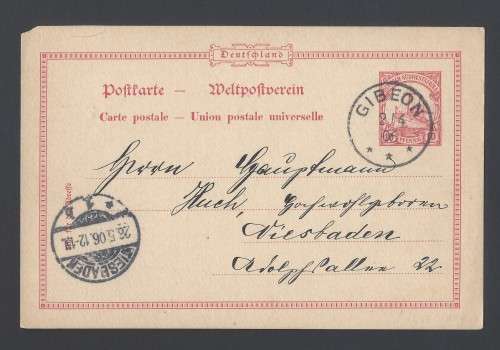 German South West Africa 1906 Postcard Gibeon to Wiesbaden, Germany - Scarce
