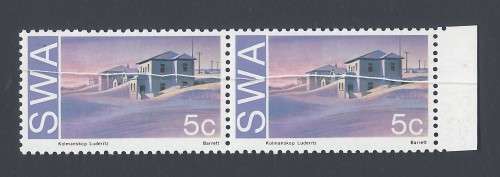 SWA 1975 5c Kolmanskop marginal pair printed on creased paper - Very scarce!
